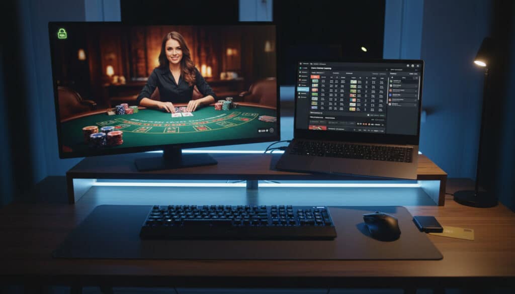 Everygame Casino on desktop with live dealer blackjack, sportsbook odds, and poker lobby, showcasing secure SSL play and flexible banking options in 2025.